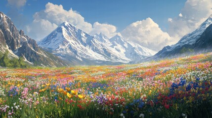 Fototapeta premium vibrant wildflower meadow in the majestic alps