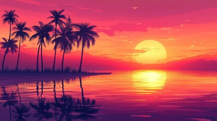 vibrant tropical sunset scene with palm trees