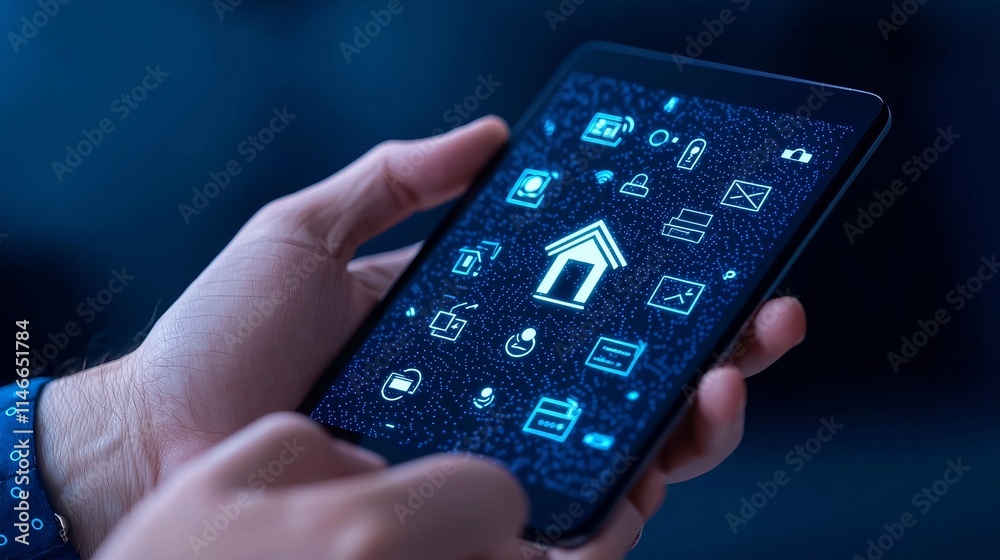 Poster a person holds a device displaying a smart home control interface, representing the effortless integ