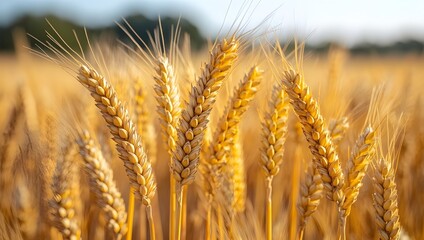 Fototapeta premium golden wheat field - closeup of wheat ear waving lightly in the wind