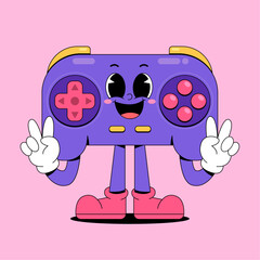 Retro cartoon game controller mascot