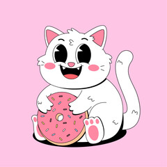 Cute white cat with donut