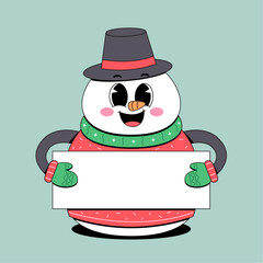 CUte snowman holding blank banner