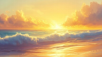 Obraz premium golden sunset ocean beach landscape