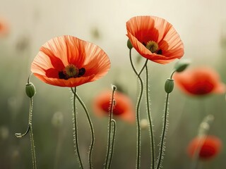 Fototapeta premium flowers on transparent background, red poppy flower, poppy flowers in field, flowers