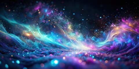 Obraz premium A celestial landscape with vibrant swirling nebulas and a shimmering, glittering ground