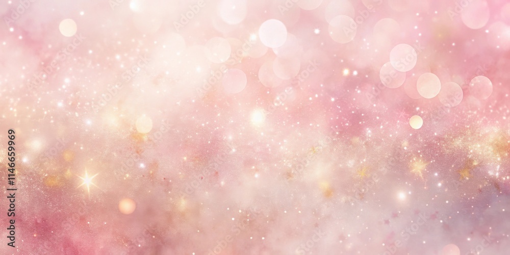 Poster Abstract Background with Sparkling Glitter, Shimmering Lights, and Delicate Bokeh Effects in Soft Pink and Gold Tones