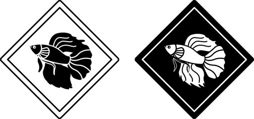 Beta Fish Road Signs. Black and White Vector Icons. Road Sign Warning About Marine Animals. Zoo Sticker