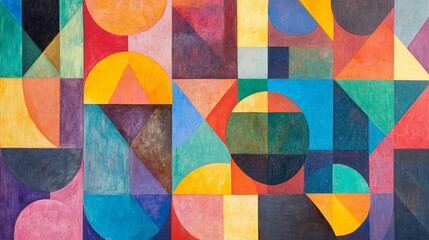 Fototapeta premium Abstract geometric painting; vibrant colors, varied shapes.