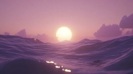 Serene Purple Sunset Over Ocean Waves