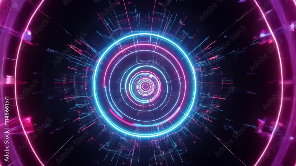 Poster enter the vibrant neon tunnel of light and movement for an immersive experience in a digital univers