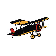 a black and red illustration of an old biplane.