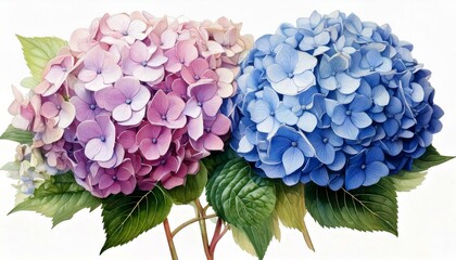 Obraz premium Realistic Watercolor Illustration of Hydrangea Flowers: Elements Isolated on White Background