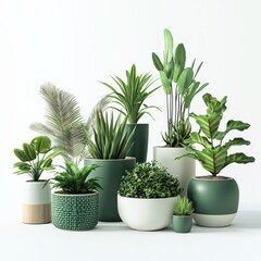 Obraz premium Lush green plants in stylish pots with a minimalist design, adding vibrant and natural elegance to contemporary interior decor. Perfect for urban jungle themes.