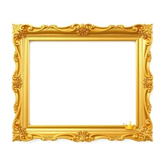 An ornate golden picture frame isolated on a white background. The frame is decorated with intricate carvings and has a classic design. It is a very detailed and elegant frame.