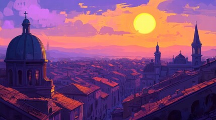 Naklejka premium sunset over italian cityscape