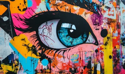 Obraz premium Abstract eye, vibrant colors, energetic brushstrokes.