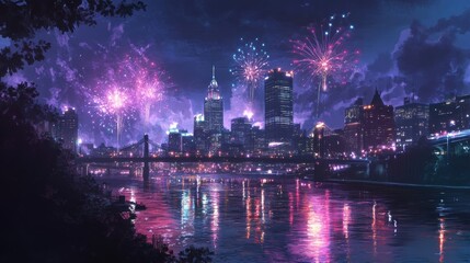 Obraz premium cityscape fireworks night