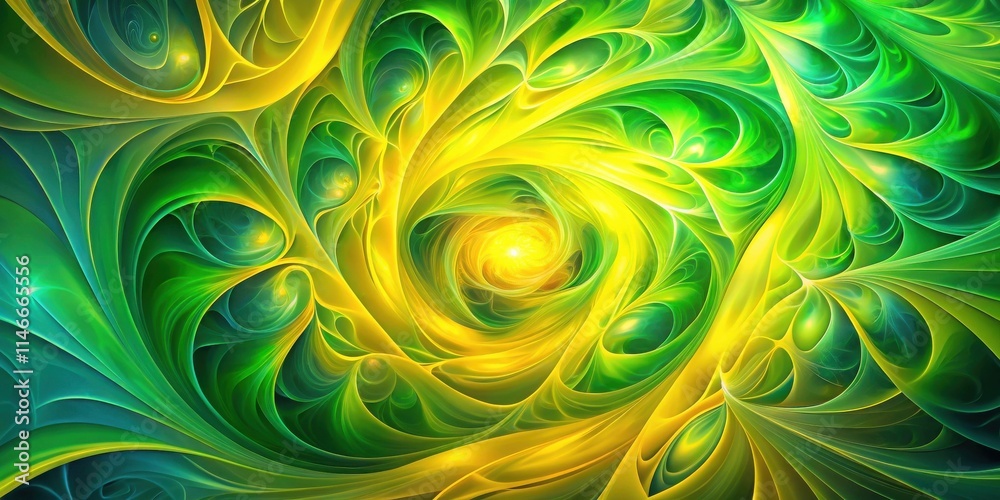 Poster a swirling abstract artwork of intertwined yellow and green lines, forming a captivating pattern wit
