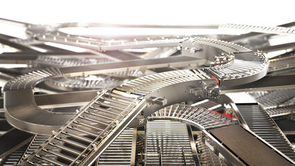 factory conveyor with cardboard boxes 3d illustration