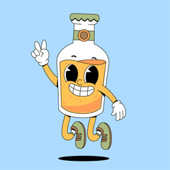 Jumping beer bottle cartoon mascot