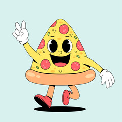 Walking pizza cartoon mascot