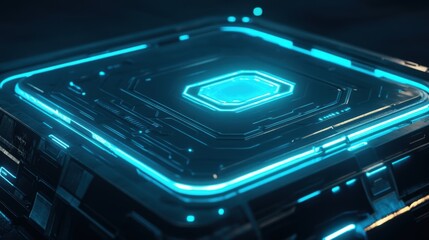 Obraz premium futuristic tech cube with glowing blue lines