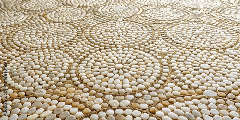 Aufkleber an abstract design created with smooth, rounded white stones laid out in an intricate pattern, showc