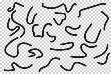 Collection of Abstract Black Wavy and Curved Line Shapes - Decorative Design on Transparent Background