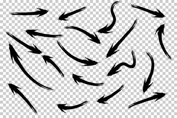 Set of Black Curved Arrow and Swirl Icons - Abstract Decorative Silhouettes on Transparent Background