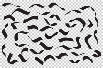Collection of Abstract Black Ribbon and Wave Shapes - Decorative Silhouettes on Transparent Background