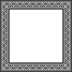 Obraz premium Vector square black monochrome border, frame, Pompeii. Rectangle Neopolitan ornament. Art of Ancient Rome. Template for stained glass