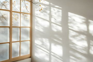 A serene interior scene with a window casting shadows on a wall, showcasing nature's influence.