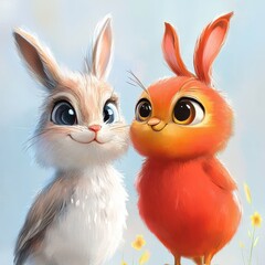 Adorable Bunny And Bird Friends Share A Moment