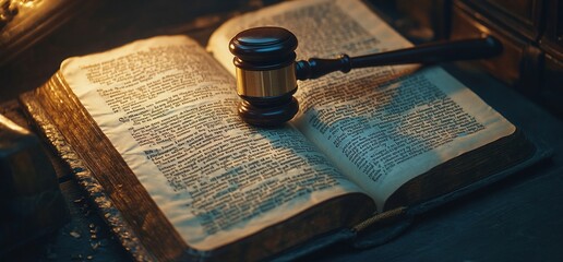 A gavel rests on an open law book, symbolizing justice and legal authority.