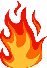 Bright cartoon fire burning with vibrant red and orange flames, creating a warm and inviting atmosphere against a clean white background, radiating energy and passion