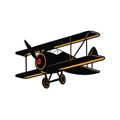 a black and red illustration of an old biplane.