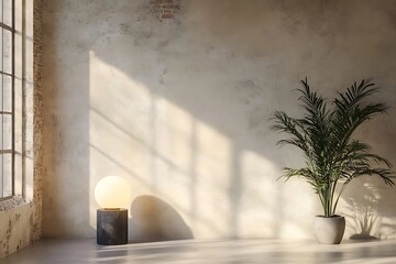 Modern interior with floor lamp and potted plant