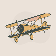 a black and red illustration of an old biplane.
