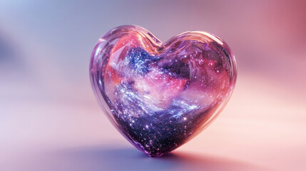 Fototapeta premium A shimmering, cosmic heart-shaped object filled with vibrant colors and stars, symbolizing love and the universe.