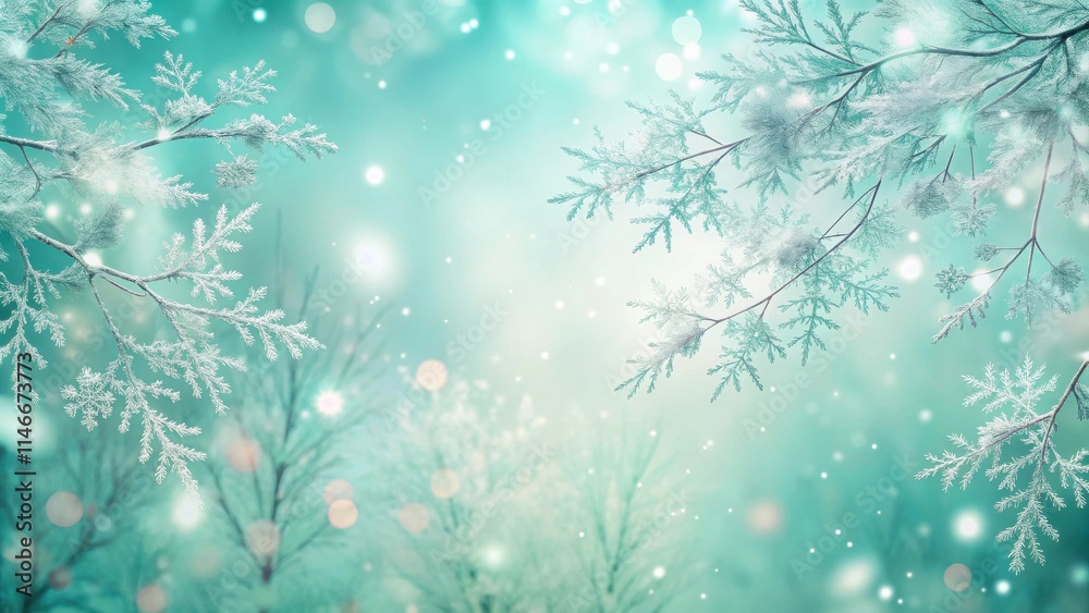 Poster winter wonderland frosted branches against a soft blue and white background with sparkling lights an