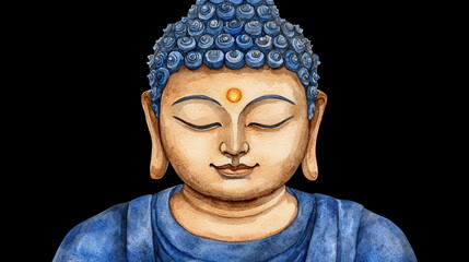 Watercolor painting of serene Buddha with intricate details
