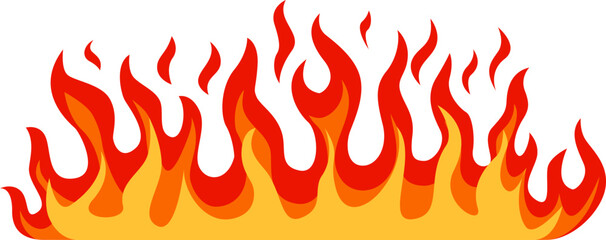 Cartoon flames creating a stylized fire border rising on a white background, ideal for representing concepts related to heat, energy, and danger