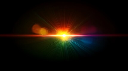 A vivid neon burst radiating vibrant colors, enhanced by subtle lens flare effects against a dark background.