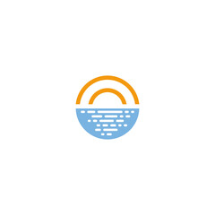 half moon set rise sea ocean surface water logo template icon vector