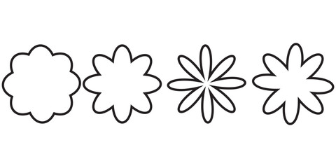 Four white chamomile round icon. White daisy camomile set line. Cute cartoon flower head plant collection. Love card symbol. Growing concept. Nature style. Flat design. Isolated. Black background.