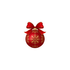 Art red Christmas ball with a beautiful bow and a  isolated on transparent background 