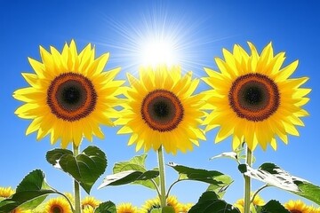 three sunflowers plant