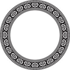 Vector round black monochrome ancient Russian ornament. Slavic border, frame. Circle, ring. Painting of the royal chambers