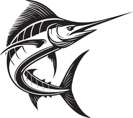 Marlin fish silhouette vector illustration, Marlin fish line art vector design
